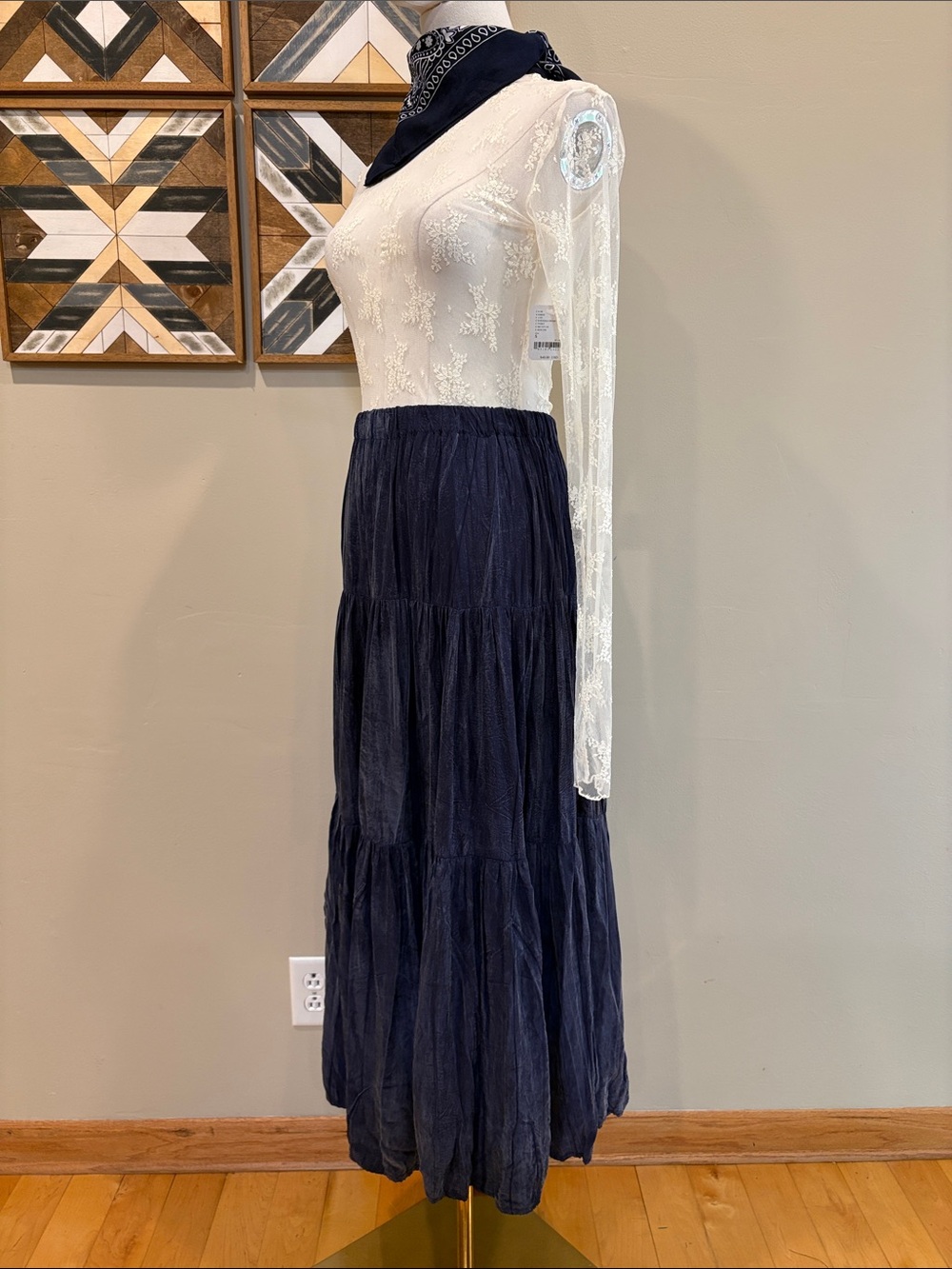 Vintage Happy Trails Western Navy Blue Tiered Broomstick Maxi Skirt One Size - Picture 4 of 14